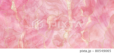 大理石風背景イラスト ピンクとゴールド アルコールインク アート バナー 綺麗 春 華やか 曲線のイラスト素材