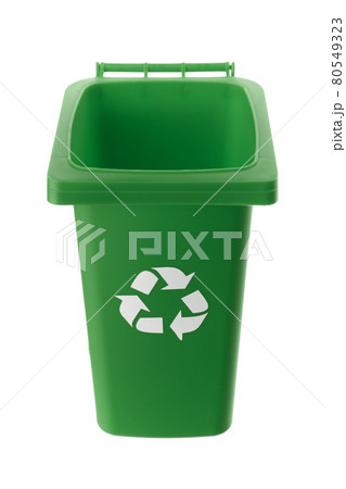 Plastic green trash can isolated on white background Plastic green trash can isolated on white background 80549323