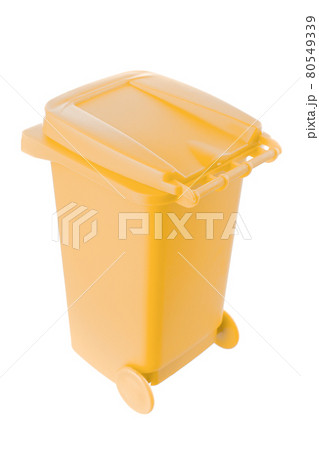 Plastic yellow trash can isolated on white background 80549339
