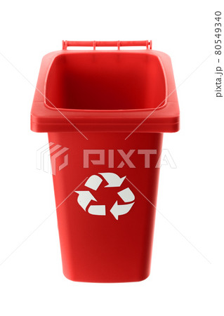 Plastic red trash can isolated on white background 80549340