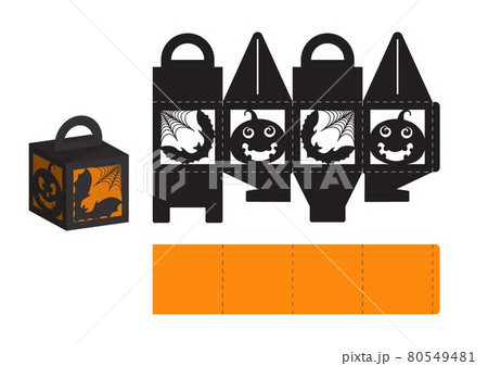 Happy Halloween treat box. Gift party favor box for sweets, candies, small presents, bakery. Simple packaging die cut template for laser cut, great design for any purposes, birthdays, baby showers. 80549481