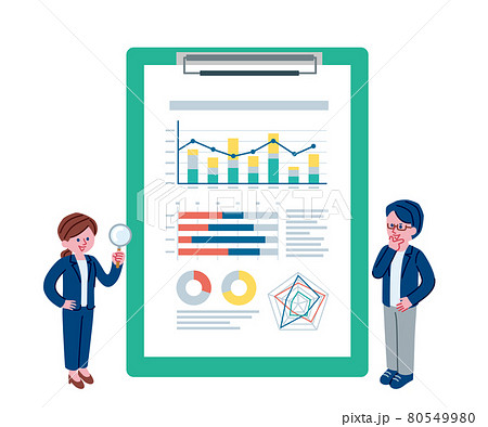 グラフが書かれているバインダーとビジネスパーソンのイラスト グラフが書かれているバインダーとビジネスパーソンのイラスト 80549980