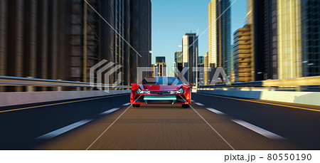 Unbrand red sport car driving fast on the high speed overpass road 80550190