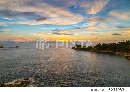 Silhouette yacht. Boat on the andaman sea at sunset in Phuket, Thailand Silhouette yacht. Boat on the andaman sea at sunset in Phuket, Thailand 80550334