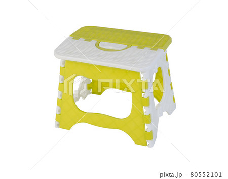 Green and white color foldable plastic stool isolated on white 80552101