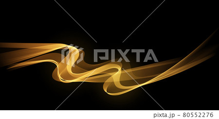 Abstract golden luxury wave isolated on black background. Motion light swirl design element for banner, presentation, award nomination. Vector illustration of gold fluid swoosh wave 80552276
