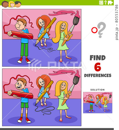 differences educational game with cartoon school children 80553786