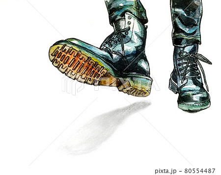 前に踏み出す瞬間のブーツを履いた足のイラストのイラスト素材