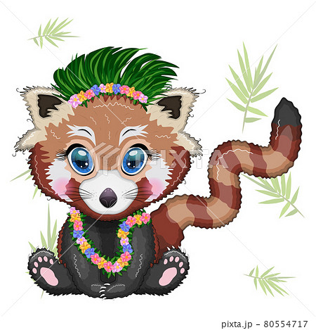 Red Panda In Hawaiian Hula Dancer Outfit のイラスト素材