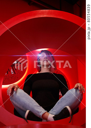 Cyber girl. Beautiful young woman, futuristic style. 80554839