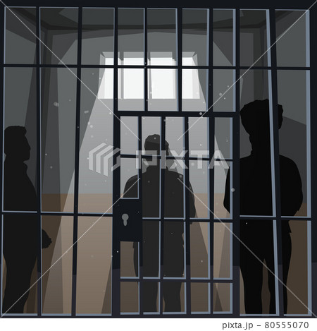 Three Imprison Silhouettes Staying In Prison Cellのイラスト素材