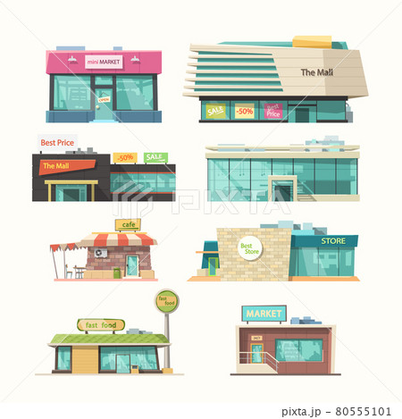 different front view stores in set isolated 80555101