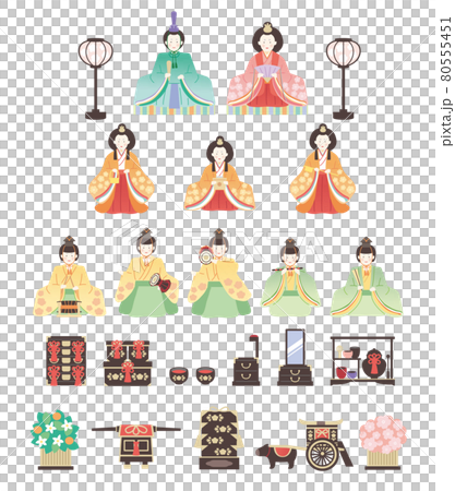 ひな祭り　シンプルでかわいい雛飾りのイラストレーション 80555451