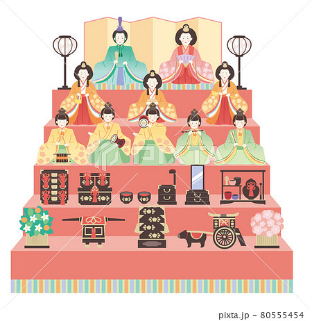 ひな祭り　シンプルでかわいい雛飾りのイラストレーション 80555454