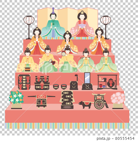 ひな祭り　シンプルでかわいい雛飾りのイラストレーション 80555454