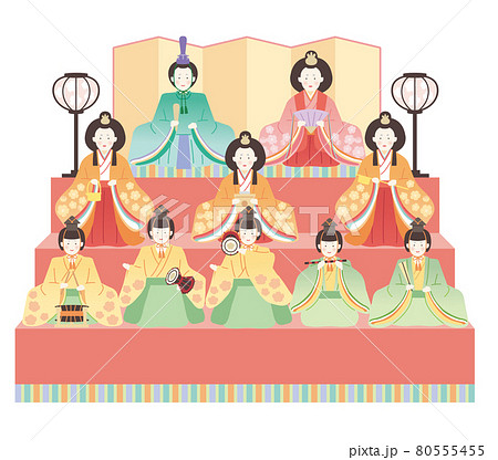 ひな祭り　シンプルでかわいい雛飾りのイラストレーション 80555455