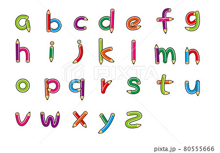 ポップな色えんぴつ文字 Abc 小文字 アウトラインのイラスト素材