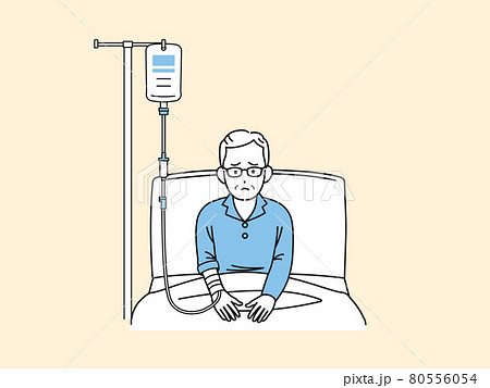 入院する年配の男性 高齢者 病院 点滴 イラスト素材のイラスト素材