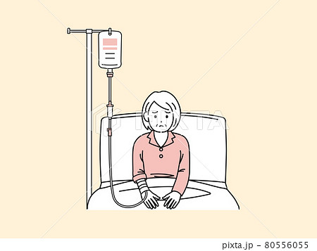 入院する年配の女性 高齢者 病院 点滴 イラスト素材のイラスト素材