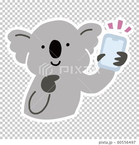 オーストラリアの動物　スマートフォンを持っているコアラのベクターイラスト 80556497