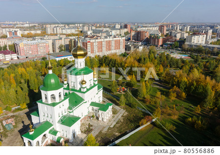 Aerial view on temple chapel in honor of Lady Day Aerial view on temple chapel in honor of Lady Day 80556886