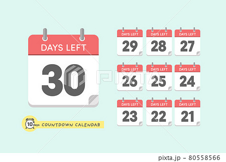 カウントダウン日めくりカレンダーのセット 英語版 30 21days Left あと30 21日のイラスト素材