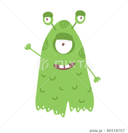 Happy cute cartoon monster. green vector monster character smiling . flat on white 80558707