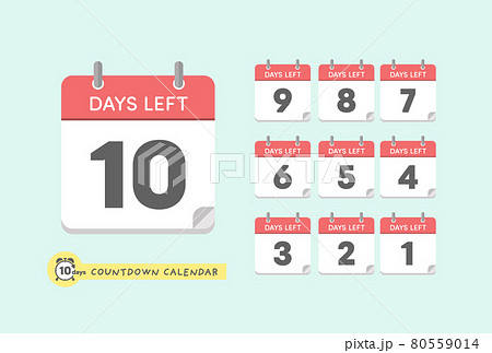 カウントダウン用日めくりカレンダーのアイコンセット あと10日 1日 Days Left 10 1のイラスト素材