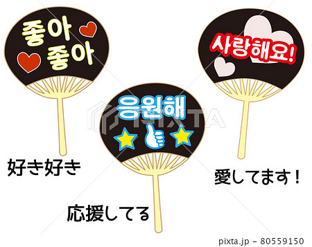 韓流スターのファンミーティングで応援する時に使うハングルを書いたウチワ 80559150