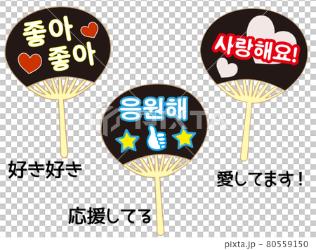 韓流スターのファンミーティングで応援する時に使うハングルを書いたウチワ 80559150