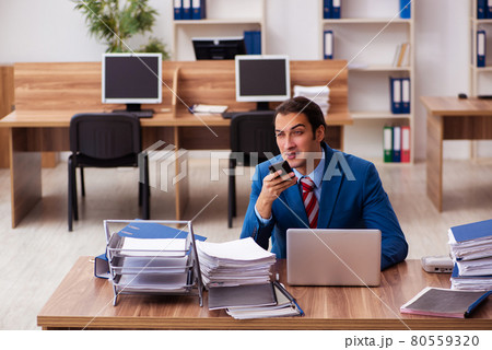 Young male employee working in the office Young male employee working in the office 80559320