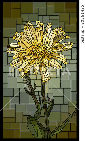 Vector vertical stained glass window with blooming yellow calendula. 80561425