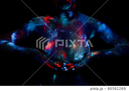 beautiful space neon body girl breast in space art style 80562269