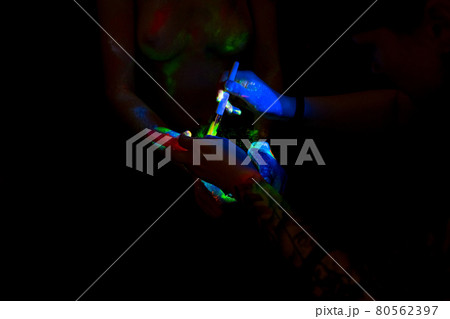 beautiful space neon body girl breast in space art style 80562397