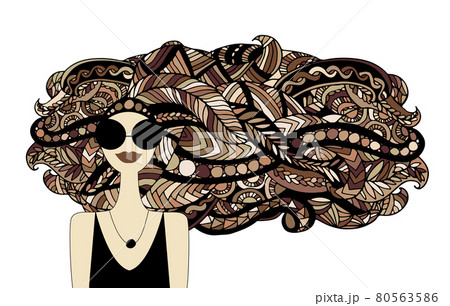 Floral female portrait, pretty woman in sunglasses. Design for fashion cards, banners, posters 80563586