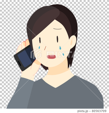一個女人一邊哭一邊打電話的插圖 一個女人一邊哭一邊打電話的插圖 80563709