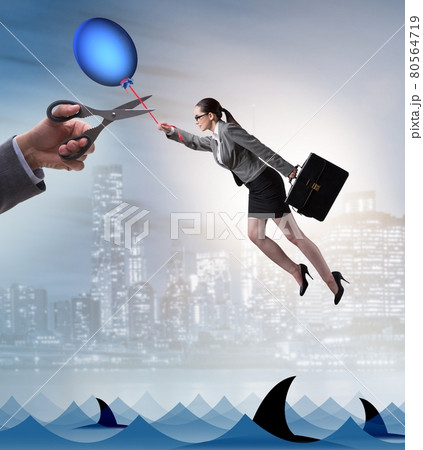 Competition concept with flying businesswoman Competition concept with flying businesswoman 80564719