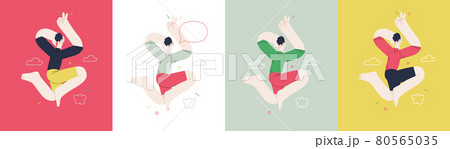 Happiness - happy people jumping in the air cheerfully 80565035