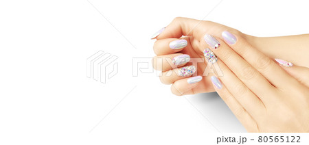 Summer fashion and beauty hand care concept with seashells 80565122