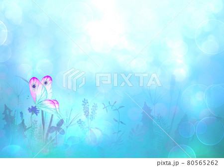 Meadow wild flowers, herbs, grasses horizontal background with colorful butterfly 80565262