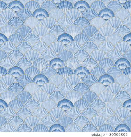 Watercolor sea shell seamless pattern. Hand drawn seashells texture vintage ocean background Watercolor sea shell seamless pattern. Hand drawn seashells texture vintage ocean background 80565305