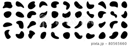 Organic shapes. Random black blobs on white backdrop. Abstract oval elements. Simple liquid drop. Modern design collection. Black fluid templates. Vector illustration 80565660