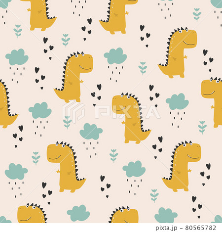 Cute dinosaur pattern - hand drawn childish dinosaur seamless pattern design Cute dinosaur pattern - hand drawn childish dinosaur seamless pattern design 80565782