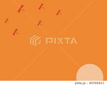 フラットな赤とんぼと夕焼けの背景のイラスト素材