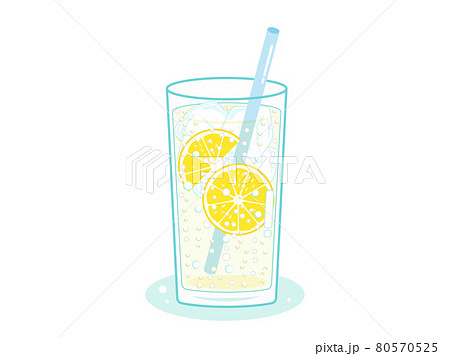 レモンサワーやレモンジュースやレモンソーダをイメージしたドリンクのイラスト ストロー付きのイラスト素材