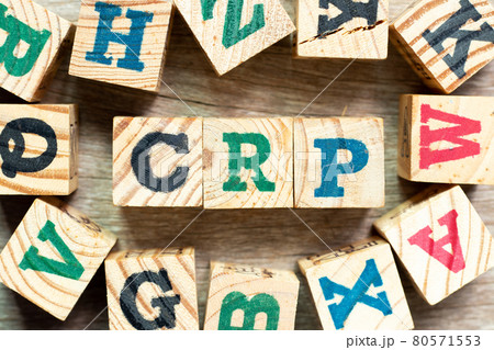 Alphabet letter block in word CRP (abbreviation of C-Reactive Protein Test) with another on wood background Alphabet letter block in word CRP (abbreviation of C-Reactive Protein Test) with another on wood background 80571553