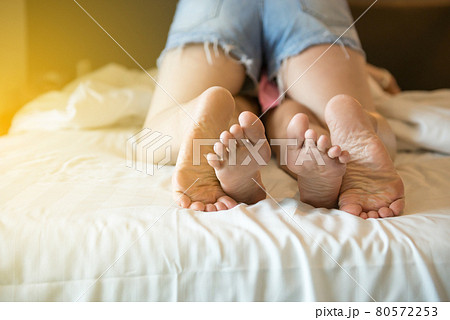 Couples make love in bedroom,Lesbian is having sex on bed,Close up 80572253