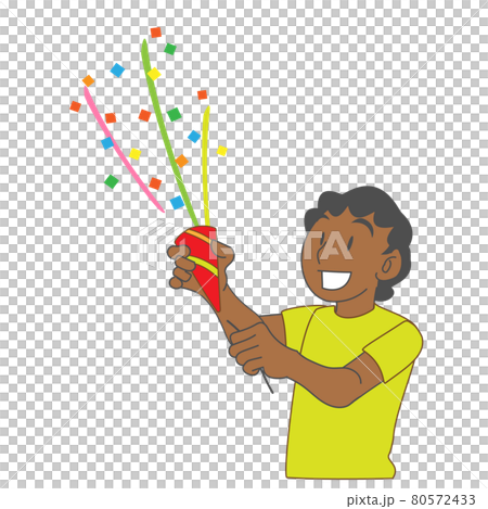 Illustration of a foreign child ringing a party cracker 80572433