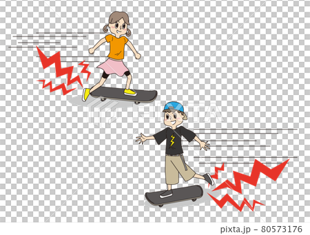 男孩和女孩在路上玩滑板的噪音問題 80573176