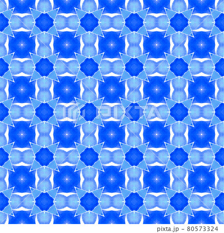 Ikat repeating swimwear design. Blue terrific boho chic summer design. Watercolor ikat repeating tile border. Textile ready pretty print, swimwear fabric, wallpaper, wrapping. Ikat repeating swimwear design. Blue terrific boho chic summer design. Watercolor ikat repeating tile border. Textile ready pretty print, swimwear fabric, wallpaper, wrapping. 80573324